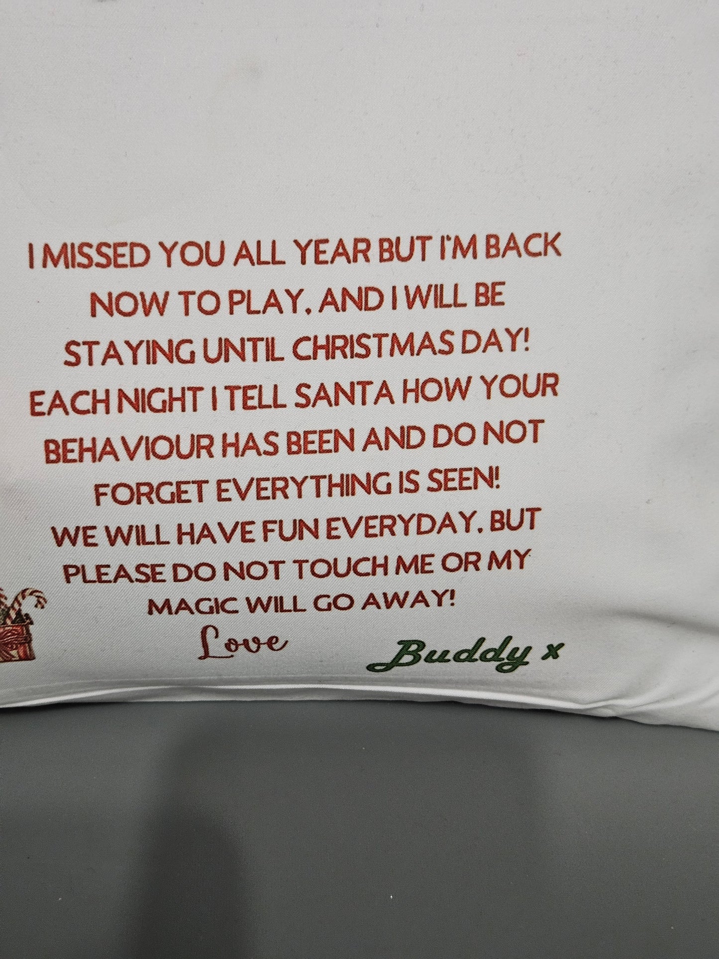 Personalised Elf Return Pillow.