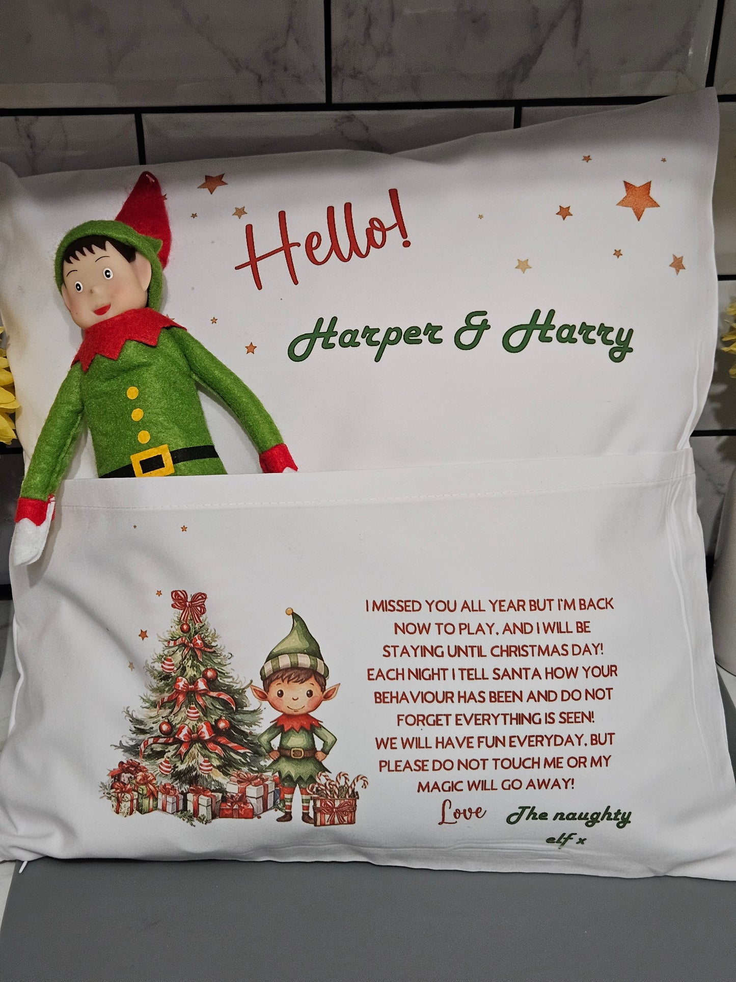 Personalised Elf Return Pillow.